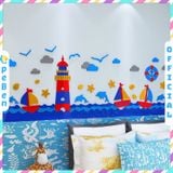  Tranh mica EPeBen dán tường nổi 3d hình đại dương ngọn hải đăng decor trang trí mầm non, phòng cho bé 