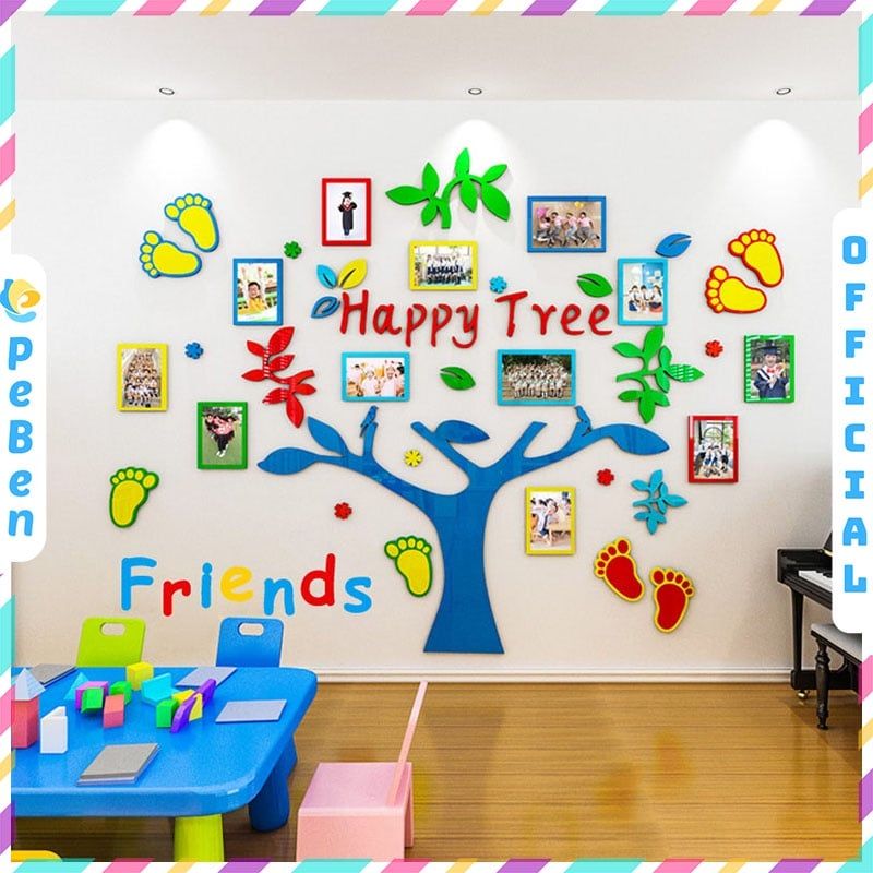  Tranh dán tường mica 3d decor Cây khung ảnh sắc màu Trang trí lớp học, văn phòng 