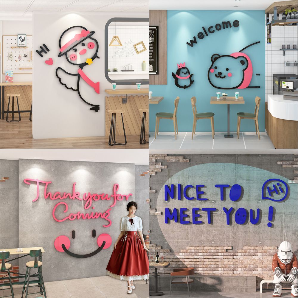  Tranh Mica 3d Dán Tường Welcome, Thank Coming, Nice To Meet You Trang Trí Quán Trà Sữa, Cafe, Trà Chanh 