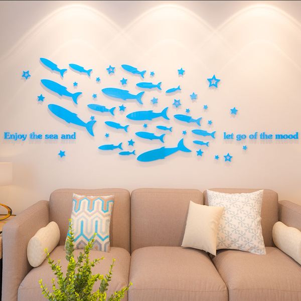  Tranh mica EPeBen dán tường nổi 3d hình đàn cá bơi về đại dương decor trang trí lớp học, mầm non, mẫu giáo 