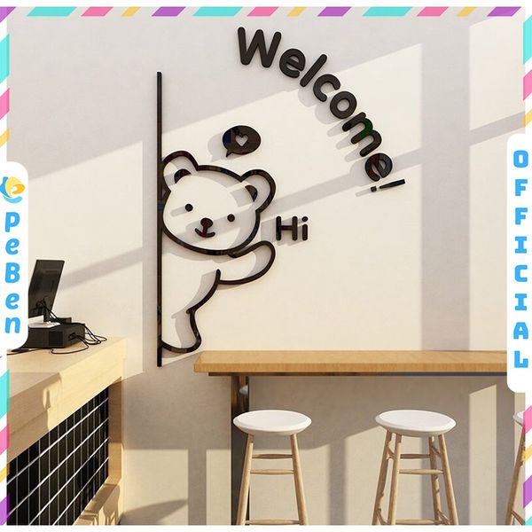  Tranh mica EPeBen dán tường nổi 3d hình Chú gấu thân thiện welcome Dán Cửa decor trang trí phòng cho bé, cửa hàng 