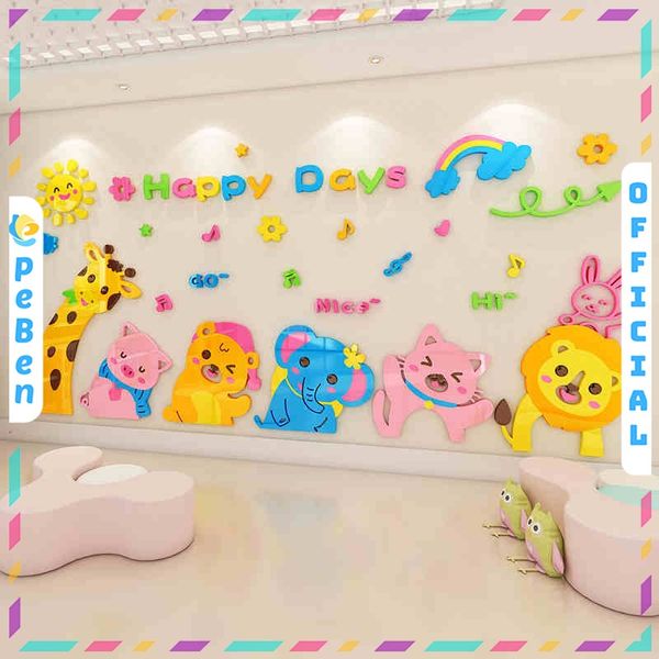  Tranh mica EPeBen dán tường nổi 3d hình Động vật sở thú happy day nghiêng đầu decor trang trí nhà trẻ, phòng cho bé 