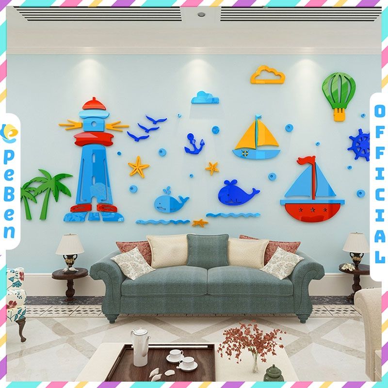  Tranh mica EPeBen dán tường nổi 3d hình ngọn hải đăng decor trang trí mầm non, phòng cho bé 