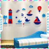  Tranh mica EPeBen dán tường nổi 3d hình hoạt hình biển cả và ngọn hải đăng decor trang trí lớp học, mầm non, mẫu giáo 