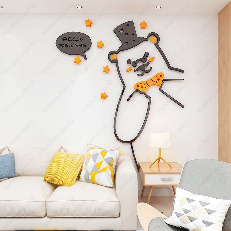  Tranh mica EPeBen dán tường nổi 3d hình gấu lớn lịch lãm Dán Cửa decor trang trí mầm non, phòng cho bé 