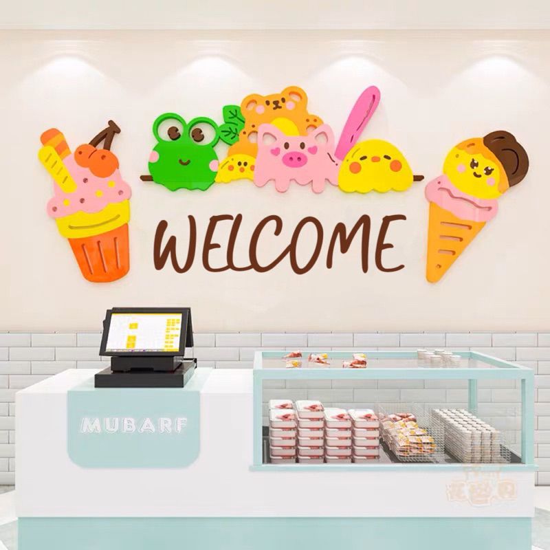  Tranh Mica 3d Dán Tường Trang Trí Tiệm Bánh Kem Happy Birthday, Quán Kem, Cửa Hàng Bánh 