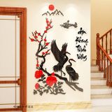  Tranh mica 3d dán tường mẫu tranh Cành Đào Chim Hạc Hươu Sao, trang trí phòng khách, phòng bếp 
