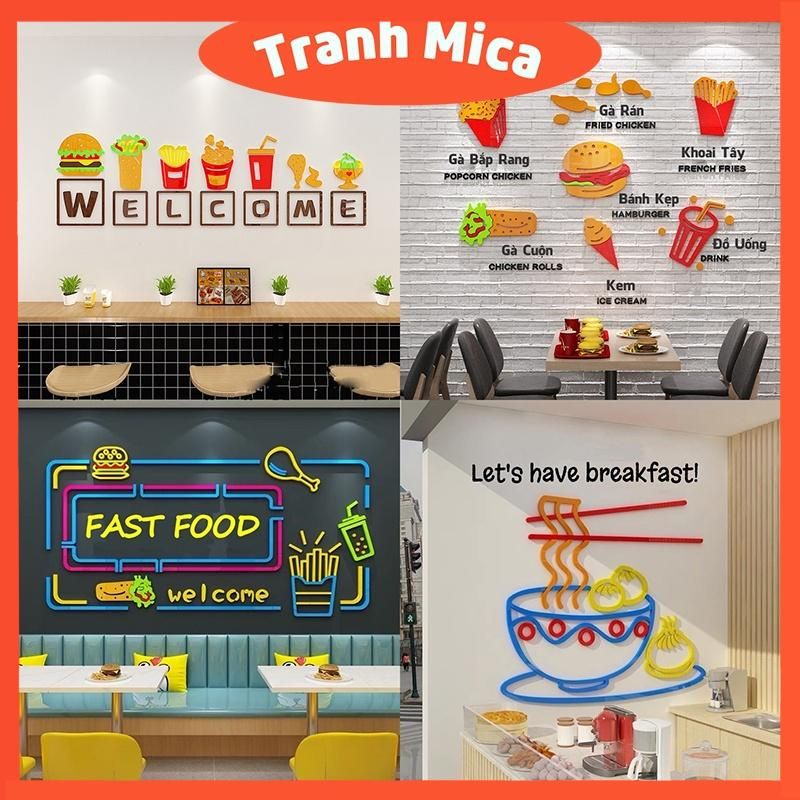  Tranh mica EPeBen dán tường nổi 3d hình Hamburger gà rán fastfood decor trang trí quán ăn đồ ăn nhanh, nhà hàng 