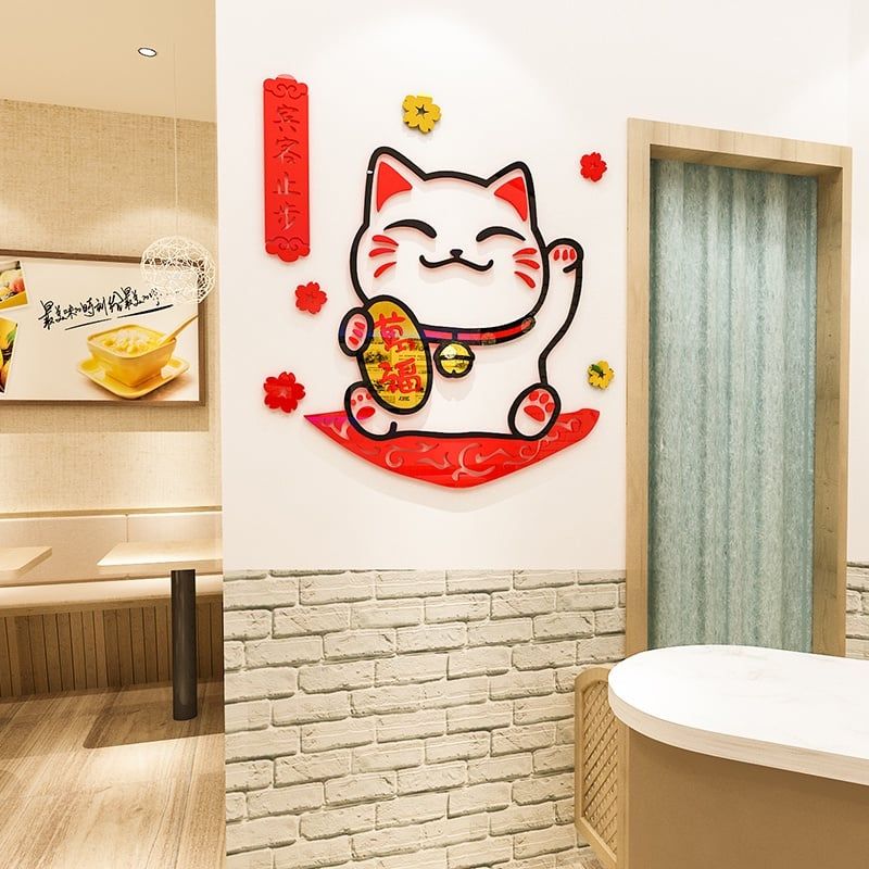  Tranh mica 3d dán tường các mẫu tranh mèo thần tài trang trí cửa, quầy tính tiền, cửa hàng 