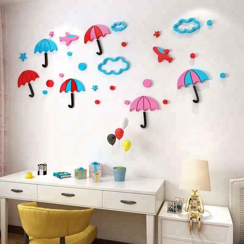  Tranh mica EPeBen dán tường nổi 3d hình bầu trời những chiếc ô decor trang trí mầm non, phòng cho bé 
