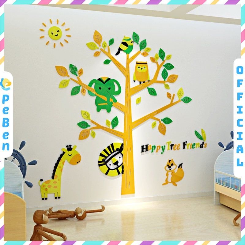  Tranh mica EPeBen dán tường nổi 3d hình những người bạn bên cây vui vẻ decor trang trí mầm non phòng cho bé 