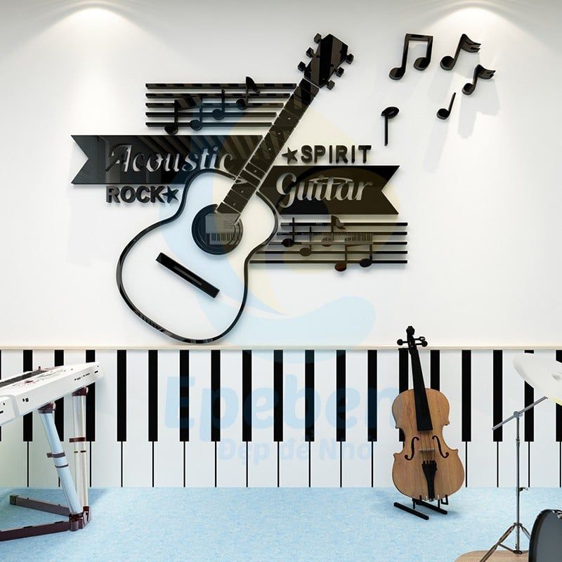  Tranh mica EPeBen dán tường nổi 3d hình acoustic guitar spirit rock decor trang trí phòng nhạc 