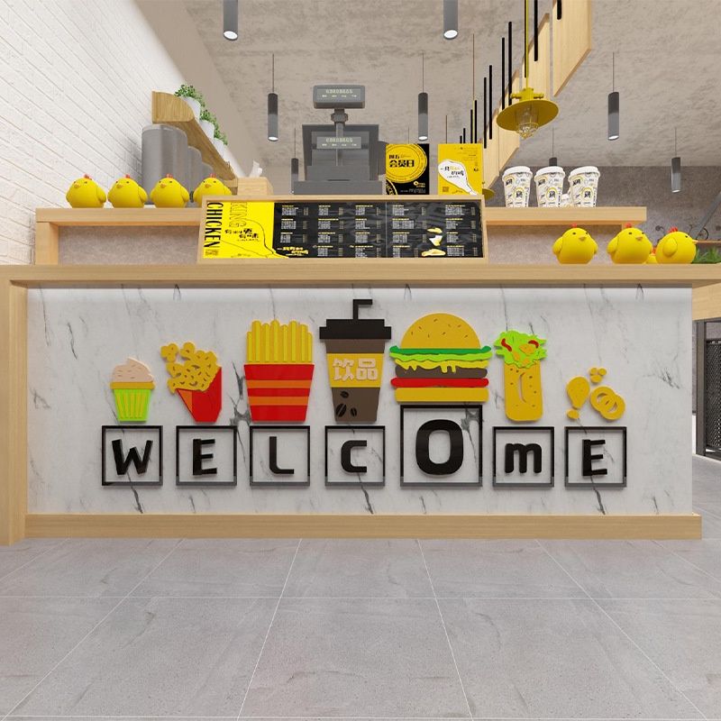  Tranh dán tường mica 3d decor Humburger Trang trí quán ăn, nhà hàng 