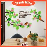  Tranh mica 3d dán tường mẫu tranh chim đậu cành hoa, trang trí phòng khách, phòng bếp 