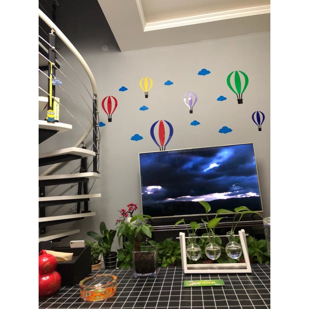  Tranh mica EPeBen dán tường nổi 3d hình khinh khí cầu dễ thương decor trang trí phòng cho bé 