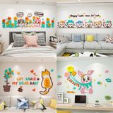  Tranh mica 3d dán tường mèo, thỏ dễ thương trang trí trường học, mầm non, mẫu giáo 