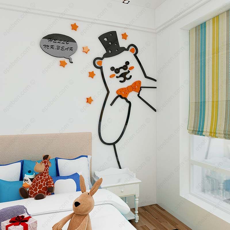  Tranh mica EPeBen dán tường nổi 3d hình gấu lớn lịch lãm Dán Cửa decor trang trí mầm non, phòng cho bé 