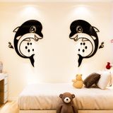  Tranh dán tường mica 3d decor khổ lớn hoạt hình hai chú cá heo xinh xắn 
