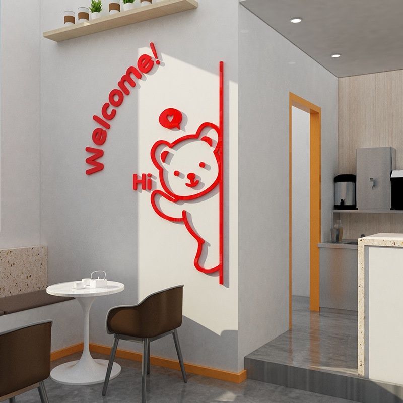  Tranh mica EPeBen dán tường nổi 3d hình Chú gấu thân thiện welcome Dán Cửa decor trang trí phòng cho bé, cửa hàng 