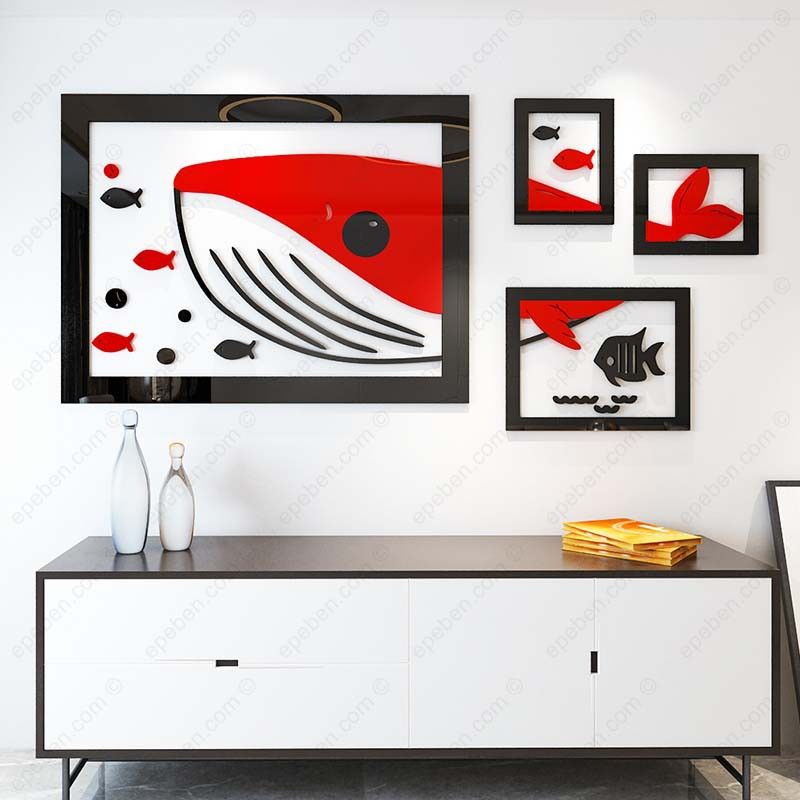  Tranh mica EPeBen dán tường nổi 3d hình cá voi dưới đại dương decor trang trí quán ăn, nhà hàng, phòng ngủ 