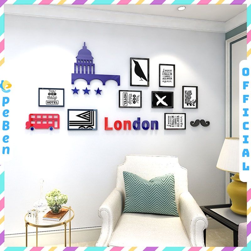  Tranh mica EPeBen dán tường nổi 3d hình khung ảnh phong cách london decor trang trí phòng khách, phòng họp 