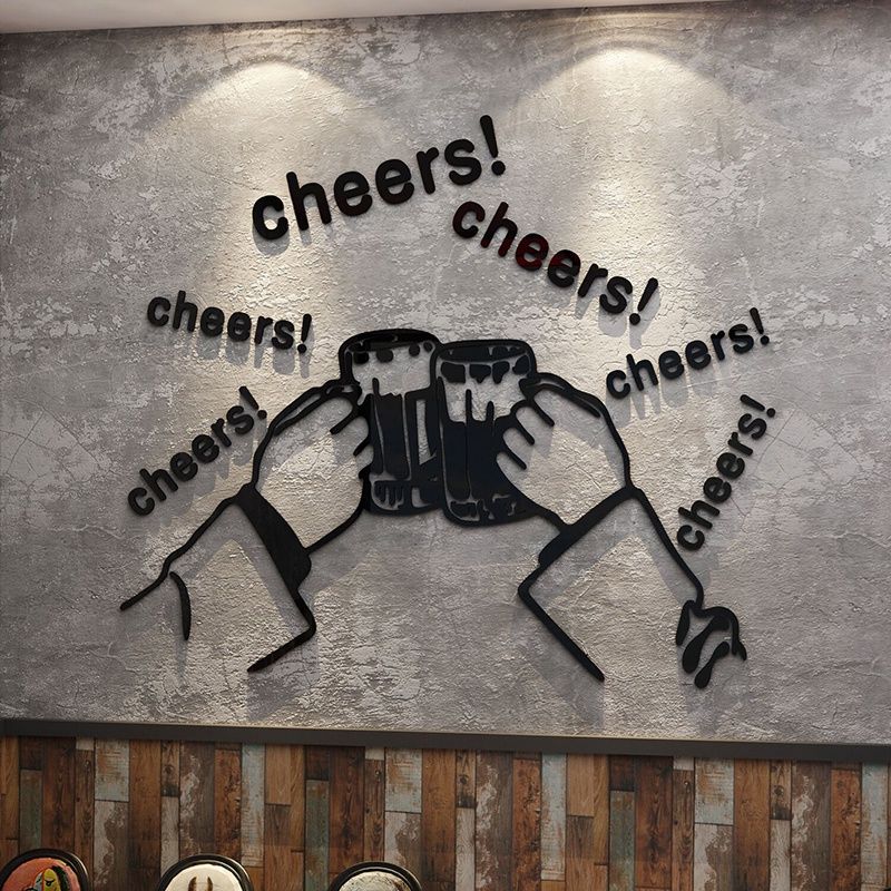  Tranh mica EPeBen dán tường nổi 3d hình Nâng cốc cùng chill decor trang trí quán ăn, cửa hàng, quán nhậu 
