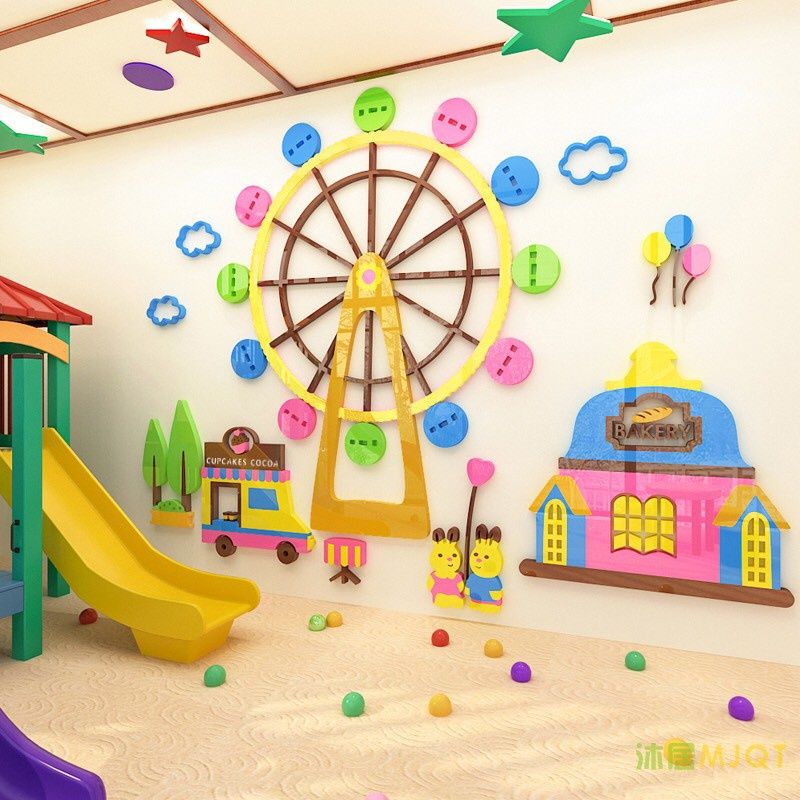  Tranh mica EPeBen dán tường nổi 3d hình vòng quay mặt trời, decor trang trí mầm non, khu vui chơi trẻ 