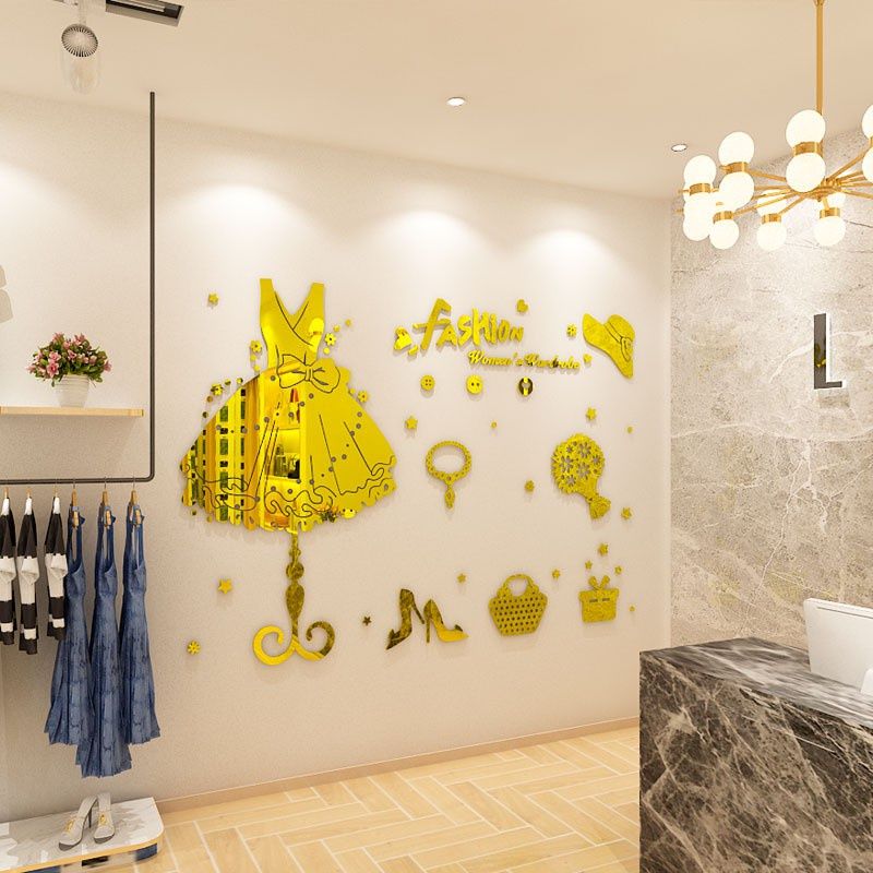  Tranh mica EPeBen dán tường nổi 3d hình váy, guốc, ví decor trang trí shop thời trang bán váy áo, shop phụ kiện 