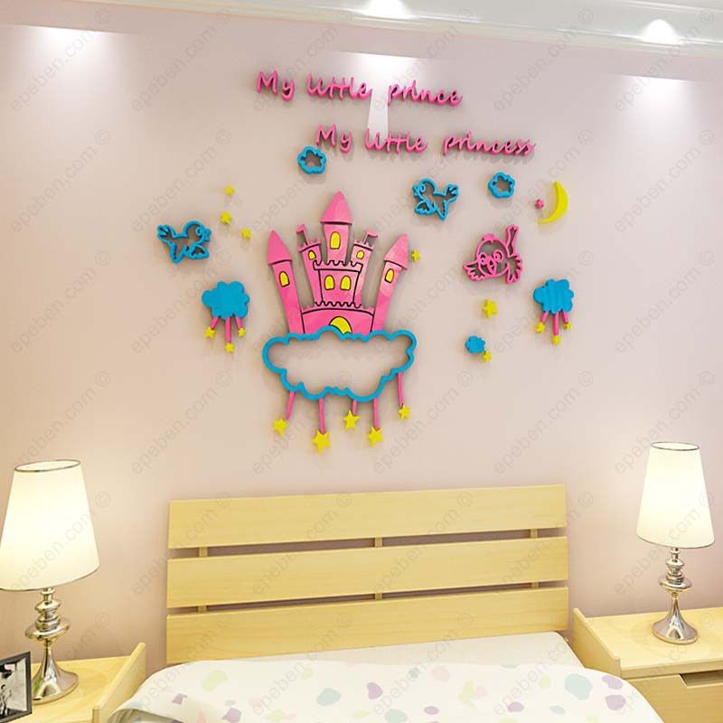  Tranh dán tường mica 3d decor khổ lớn lâu đài trên mây trang trí mầm non, mẫu giáo, phòng cho bé 