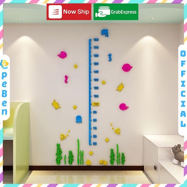  Tranh mica EPeBen dán tường nổi 3d hình dưới đại dương Thước đo chiều cao cho bé trang trí lớp học, mầm non, mẫu giáo 