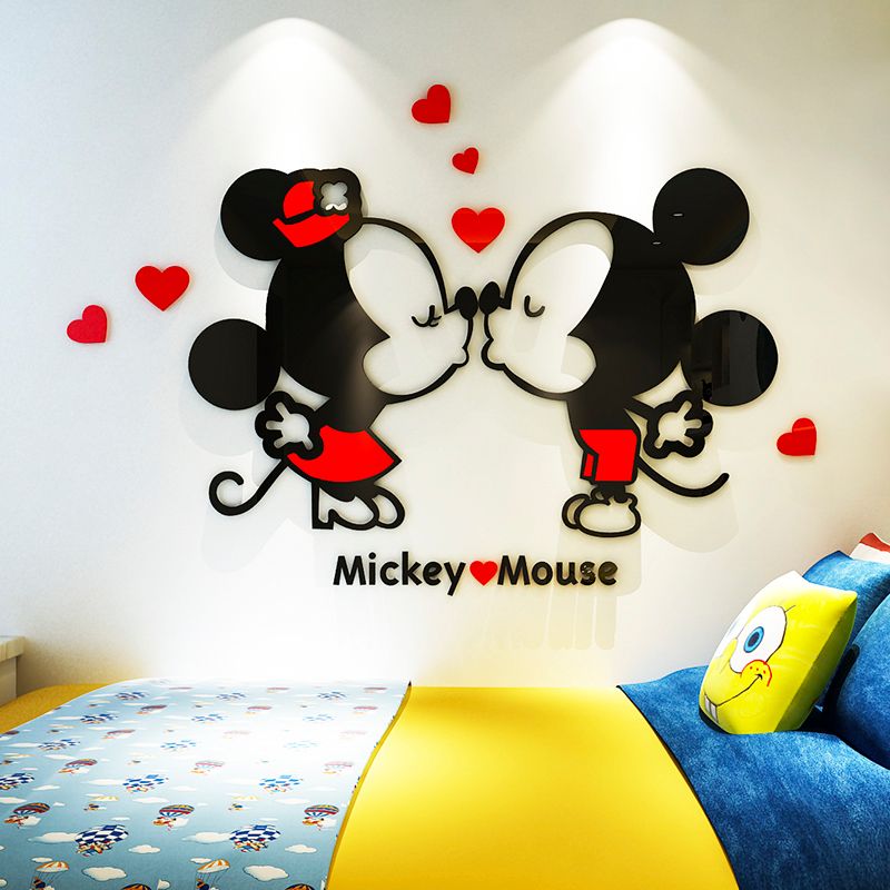  Tranh mica EPeBen dán tường nổi 3d hình mickey & mouse kiss decor trang trí mầm non, phòng cho bé 
