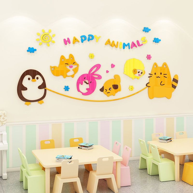  Tranh mica EPeBen dán tường nổi 3d hình gà con nhảy dây happy animals decor trang trí phòng cho bé, nhà trẻ 