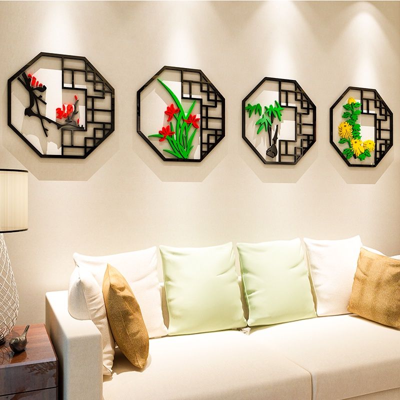  Tranh mica 3d dán tường các mẫu tranh hình quạt, hình ngũ giác tứ quý, trang trí phòng khách 