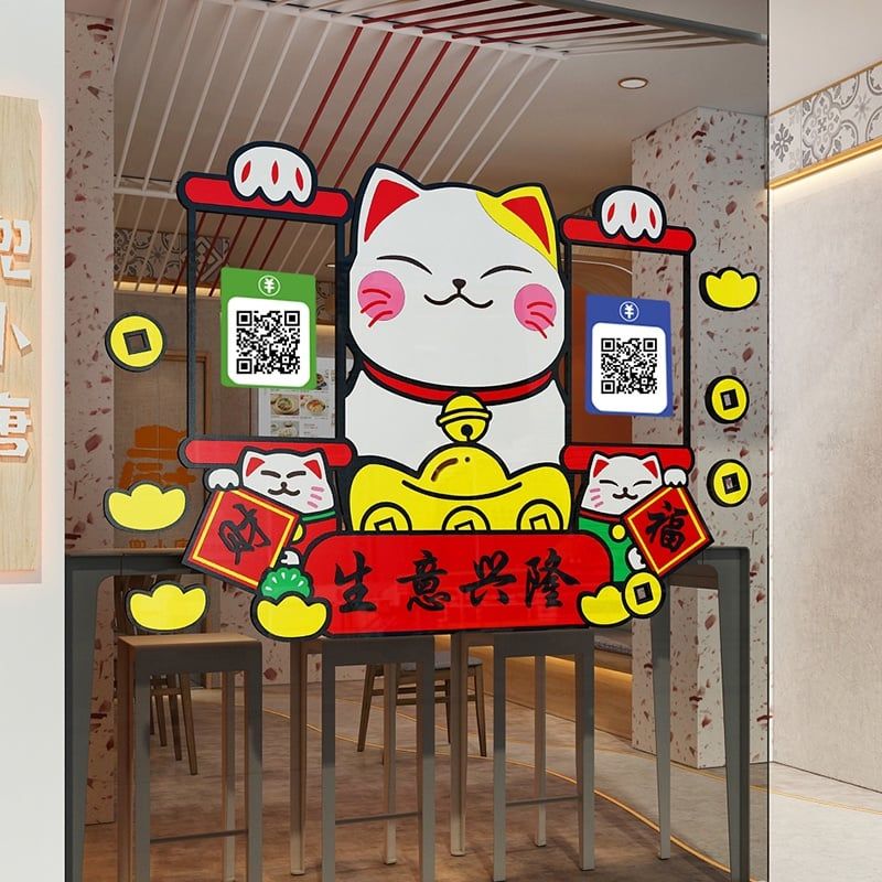  Tranh mica 3d dán tường các mẫu tranh mèo thần tài trang trí cửa, quầy tính tiền, cửa hàng 