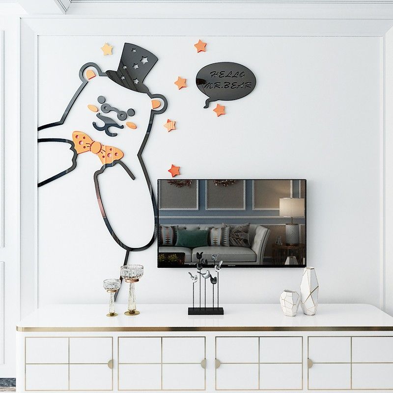  Tranh mica EPeBen dán tường nổi 3d hình gấu lớn lịch lãm Dán Cửa decor trang trí mầm non, phòng cho bé 