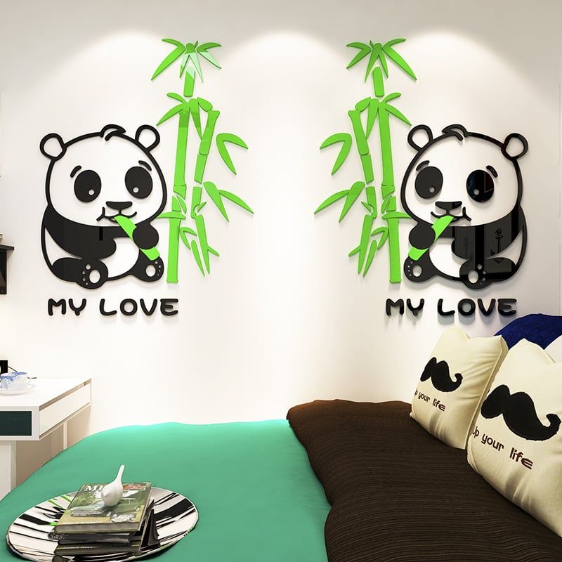  Tranh dán tường mica 3d decor khổ lớn chú gấu trúc măm măm 