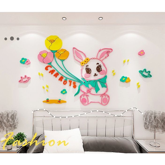  Tranh mica 3d dán tường mèo, thỏ dễ thương trang trí trường học, mầm non, mẫu giáo 