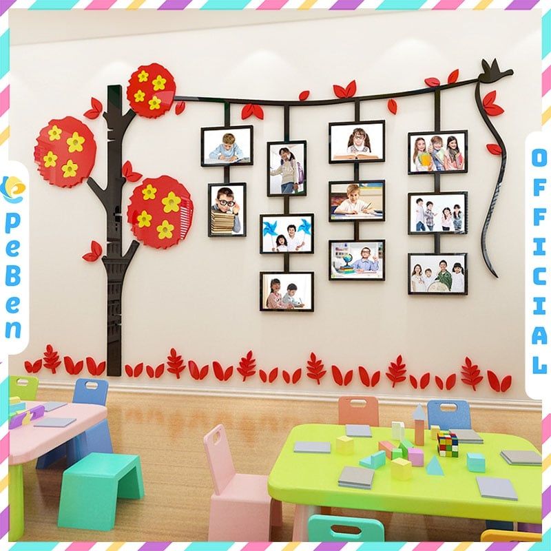  Tranh dán tường mica 3d decor khổ lớn khung ảnh kỷ niệm trang trí mầm non, mẫu giáo, phòng cho bé 