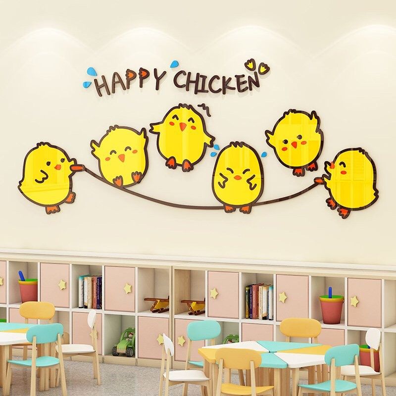  Tranh mica EPeBen dán tường nổi 3d hình gà con nhảy dây happy animals decor trang trí phòng cho bé, nhà trẻ 