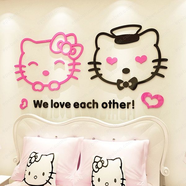  Tranh dán tường mica 3d decor khổ lớn hello kitty trang trí mầm non, mẫu giáo, phòng cho bé 