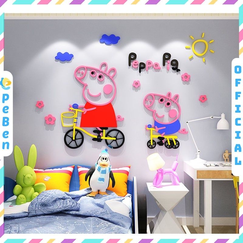 Tranh mica EPeBen dán tường nổi 3d hình hoạt hình cha con nhà heo peppa pepa pig decor trang trí mầm non 