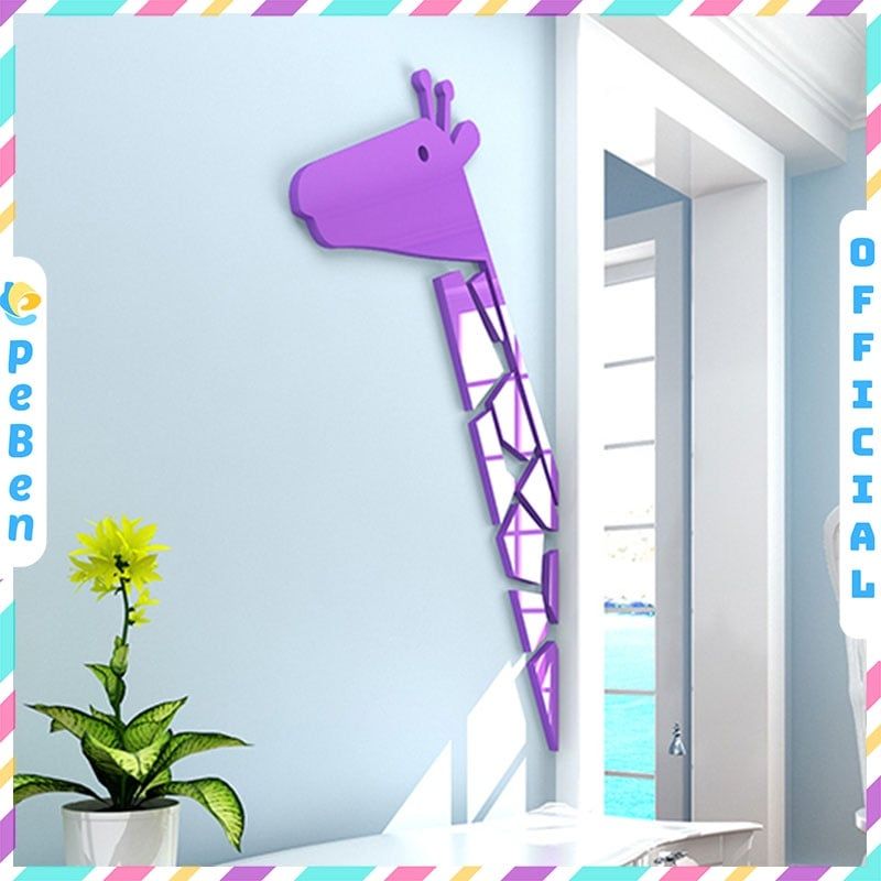  Tranh mica EPeBen dán tường nổi 3d hình hươu cao cổ Dán Cửa decor trang trí mầm non, phòng cho bé 