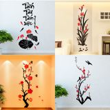  Tranh mica 3d dán tường mẫu tranh hoa đào hoa sen Vạn Sự Như Ý Tấn Tài Tấn Lộc, trang trí phòng khách, phòng bếp 