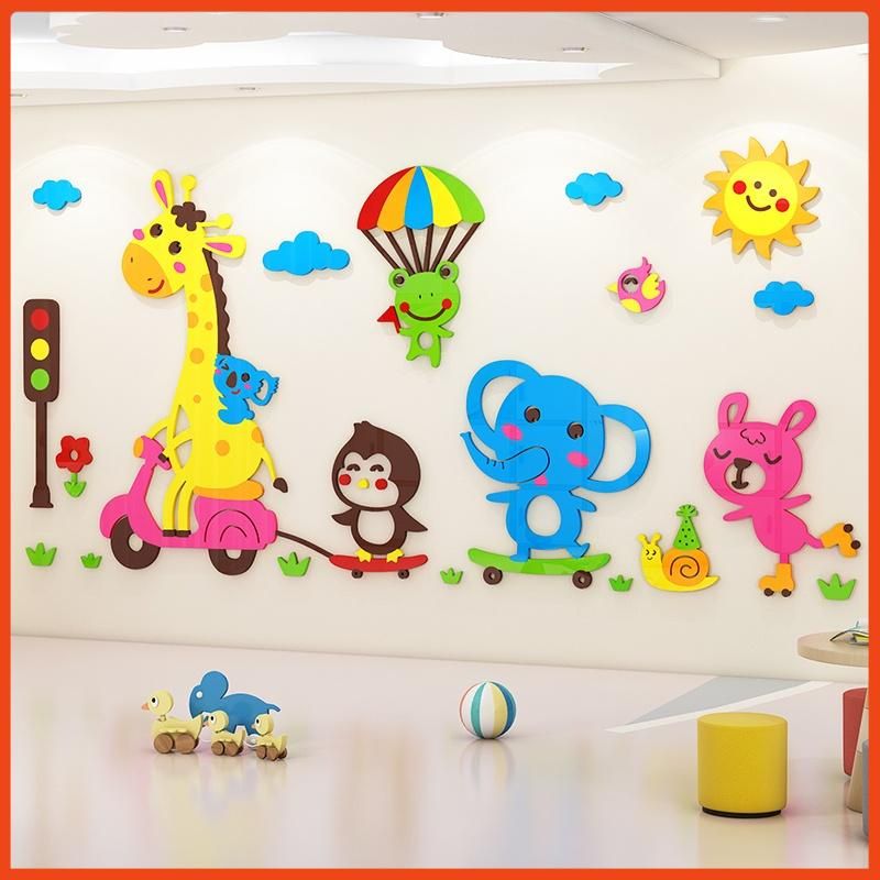  Tranh mica 3d dán tường mẫu tranh các con vật tham gia giao thông, trang trí phòng cho bé, mầm non, mẫu giáo 