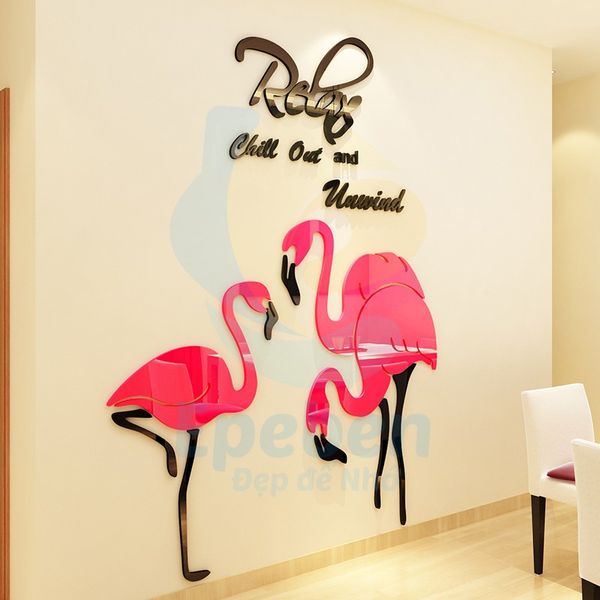  Tranh mica EPeBen dán tường nổi 3d hình Relax time hạc hồng decor trang trí spa, phòng ngủ, nail 