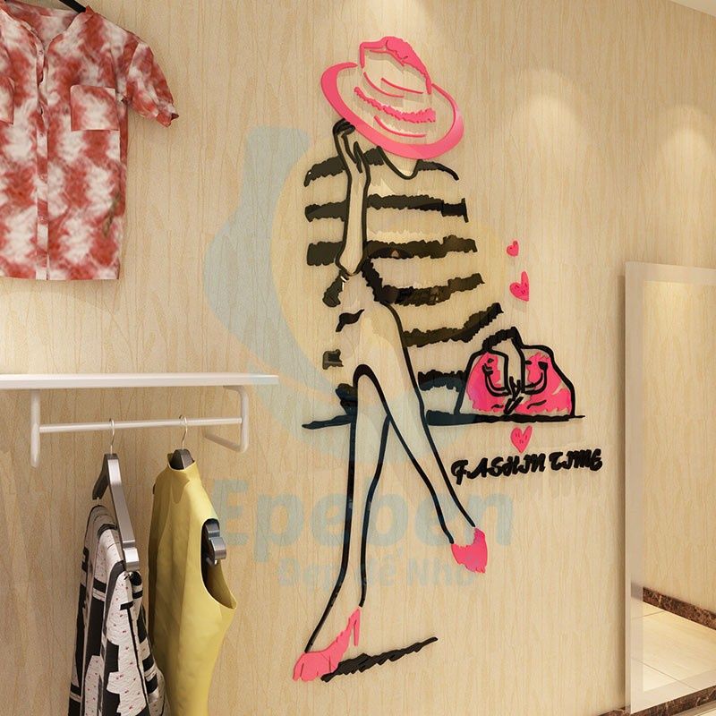  Tranh mica EPeBen dán tường nổi 3d hình fashion time decor trang trí spa, shop thời trang, phòng ngủ, nail 