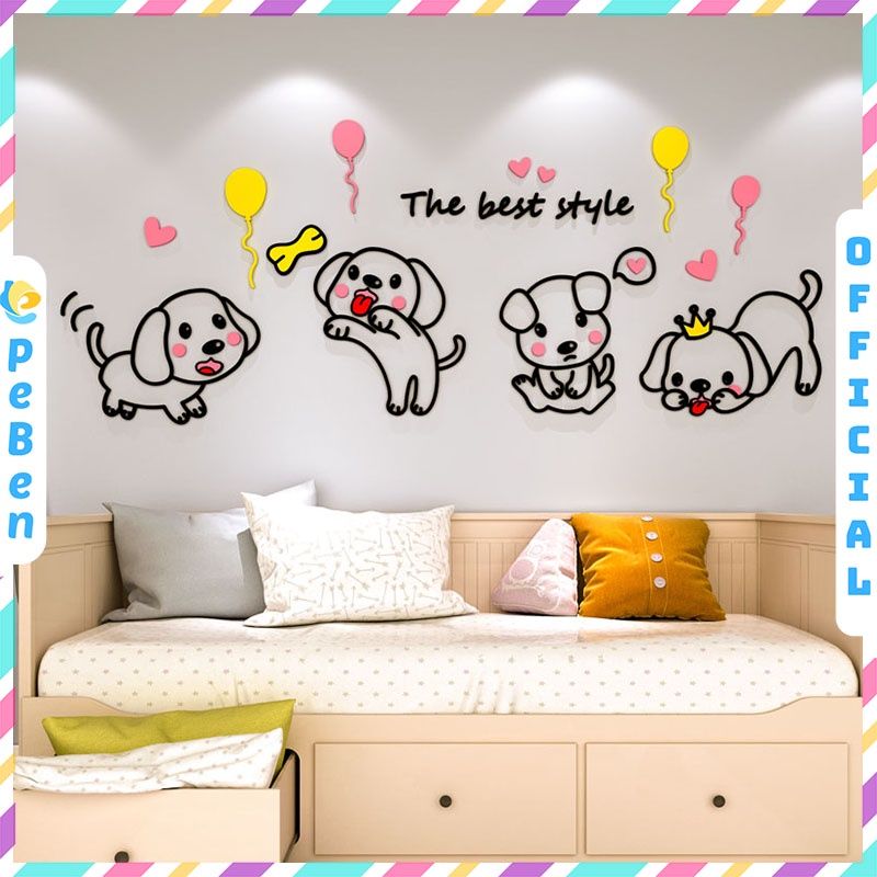  Tranh mica EPeBen dán tường nổi 3d hình đàn cún con dễ thương decor trang trí lớp học, mầm non, mẫu giáo 