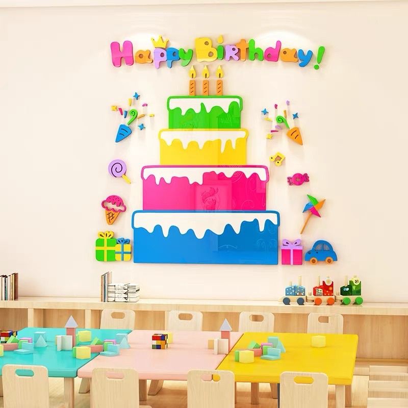  Tranh Mica 3d Dán Tường Trang Trí Tiệm Bánh Kem Happy Birthday, Quán Kem, Cửa Hàng Bánh 
