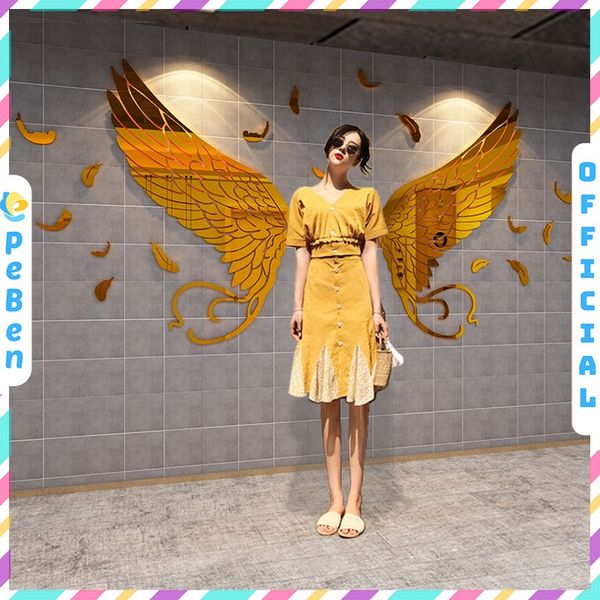  Tranh mica EPeBen dán tường nổi 3d hình đôi cánh thiên thần decor trang trí cửa hàng, shop thời trang 