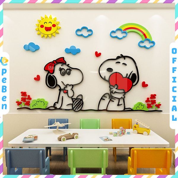  Tranh dán tường mica 3d decor khổ lớn snoopy trang trí mầm non, mẫu giáo, phòng cho bé 